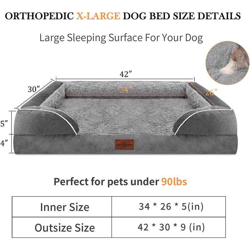 Tucker Murphy Pet Waterproof Orthopedic Dog Bed Foam Dog Beds For Extra Large Dogs Durable Dog Sofa The Pet Bed Washable Removable Cover With Zipper And Non Slip Bottom Bolster XL Large Dog